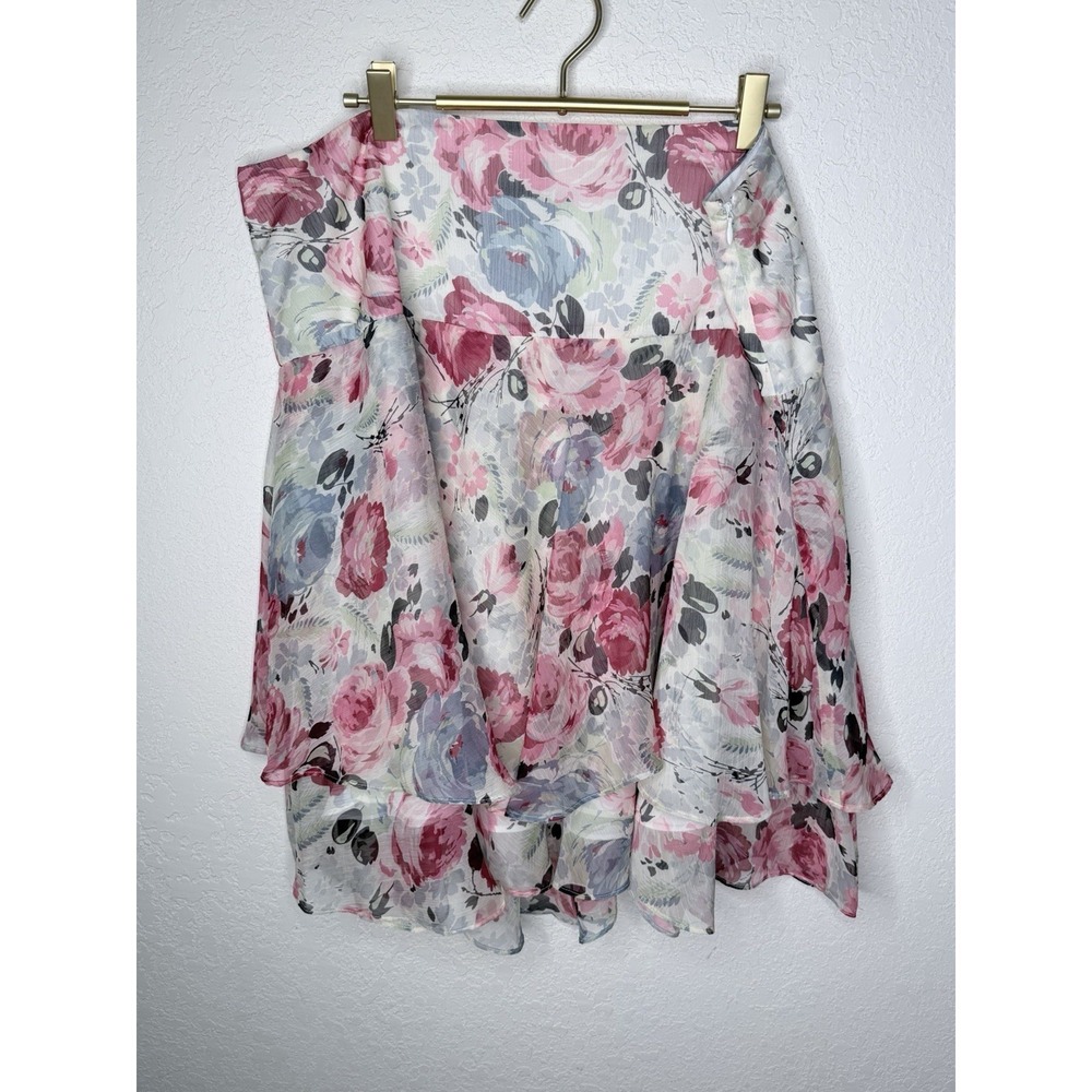 Lauren Ralph Lauren Ruffled Floral Skirt Womens 14W Pink Pastel Feminine Dainty